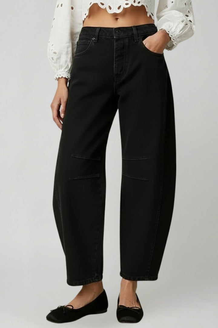 Jennifer | Women’s Casual Mid-Waist Denim Jeans with Front Closure – Black | The Bellemont Sisters Australia