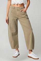 Jennifer | Women’s Casual Mid-Waist Denim Jeans with Front Closure – Khaki | The Bellemont Sisters Australia