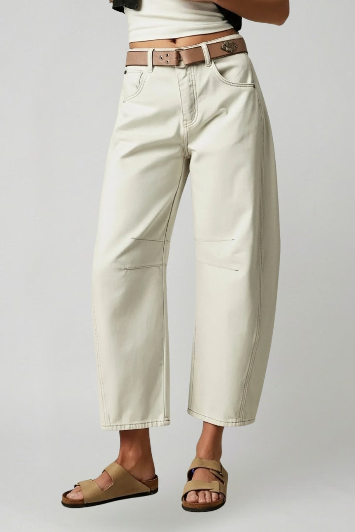 Jennifer | Women’s Casual Mid-Waist Denim Jeans with Front Closure – White | The Bellemont Sisters Australia