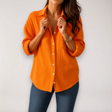 Hazel | Women’s Button Front Roll Up Shirt – Orange | The Bellemont Sisters Australia