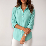 Hazel | Women’s Button Front Roll Up Shirt – Aqua Blue | The Bellemont Sisters Australia