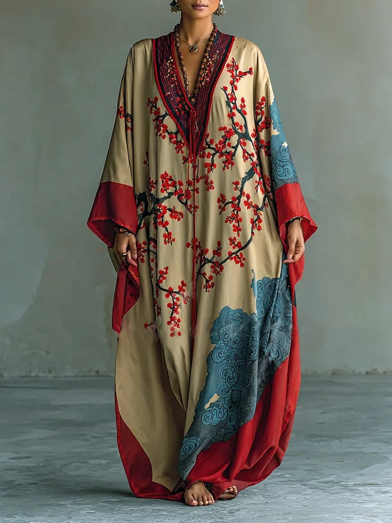 Lara | Elegant Floral Batwing Sleeve Summer Maxi Dress – Red | The Bellemont Sisters Australia