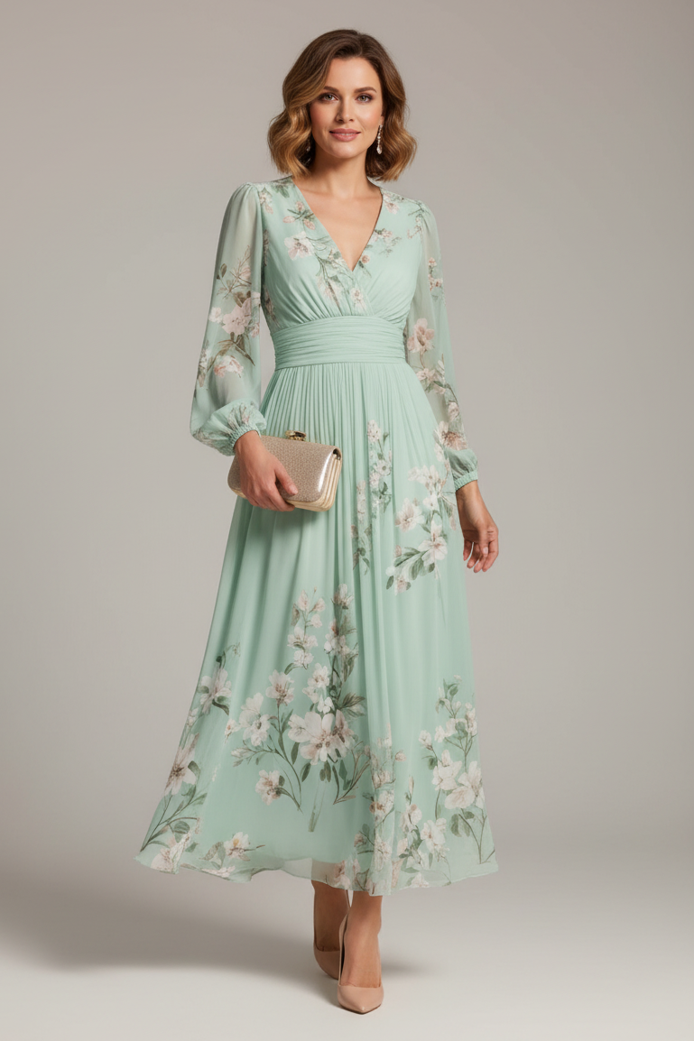 Prescela | Floral Midi Dress – Light Green | The Bellemont Sisters Australia