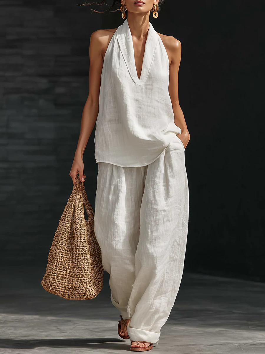 Zoë™ | Sleeveless Set with Wide Leg Pants – White | The Bellemont Sisters Australia