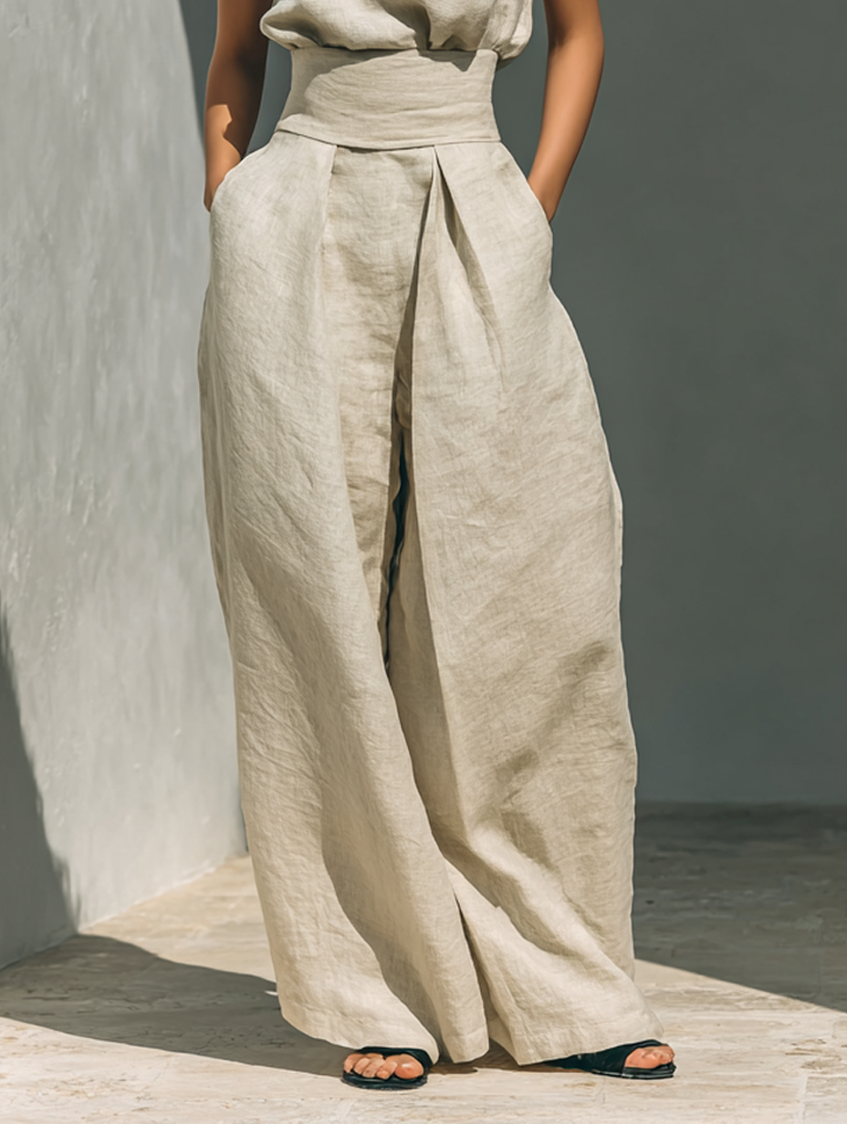 Aurora | Relaxed Beige Sleeveless Wide-Leg Co-Ord Set | The Bellemont Sisters Australia