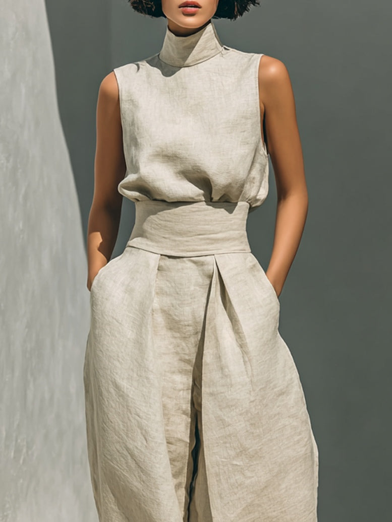 Aurora | Relaxed Beige Sleeveless Wide-Leg Co-Ord Set | The Bellemont Sisters Australia