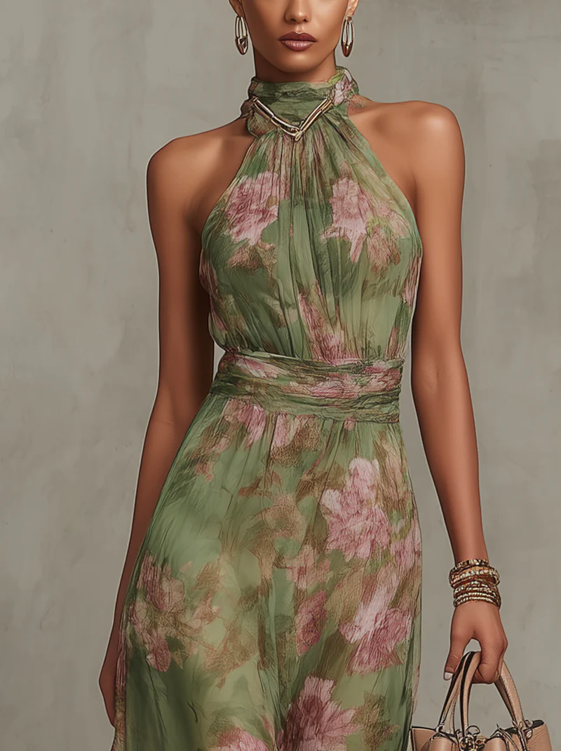 Serena — Elegant Floral Chiffon Halter Maxi Dress | The Bellemont Sisters Australia
