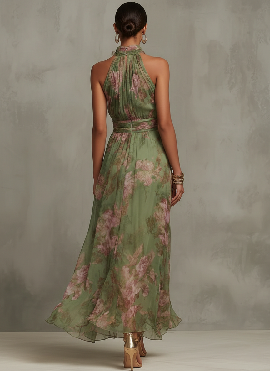 Serena — Elegant Floral Chiffon Halter Maxi Dress | The Bellemont Sisters Australia
