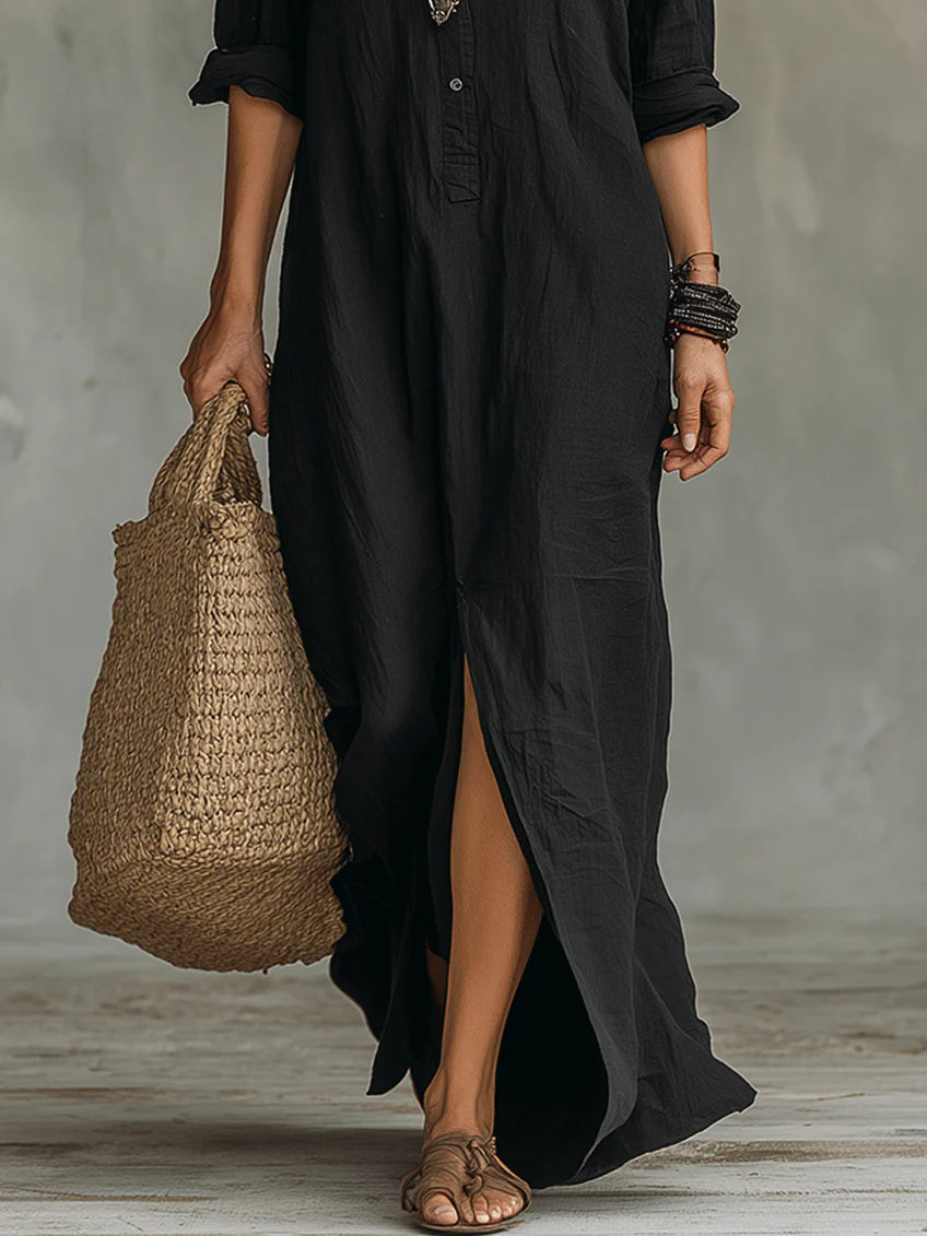 Soline | Relaxed V-Neck Button Maxi Dress | The Bellemont Sisters Australia