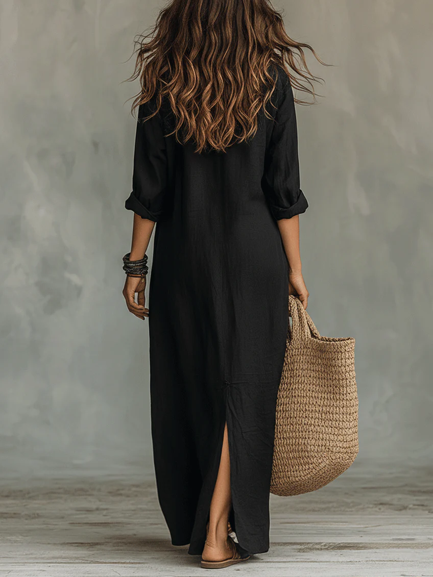 Soline | Relaxed V-Neck Button Maxi Dress | The Bellemont Sisters Australia