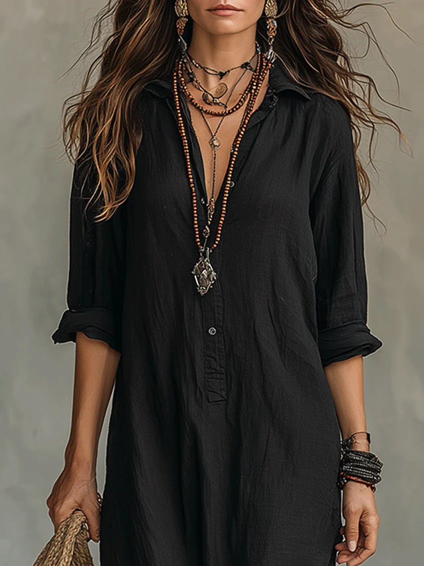 Soline | Relaxed V-Neck Button Maxi Dress | The Bellemont Sisters Australia