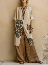 Giulia - Three-Piece Bohemian Nomad Set in Dark Gray and Brown with Tribal Pattern | The Bellemont Sisters Australia
