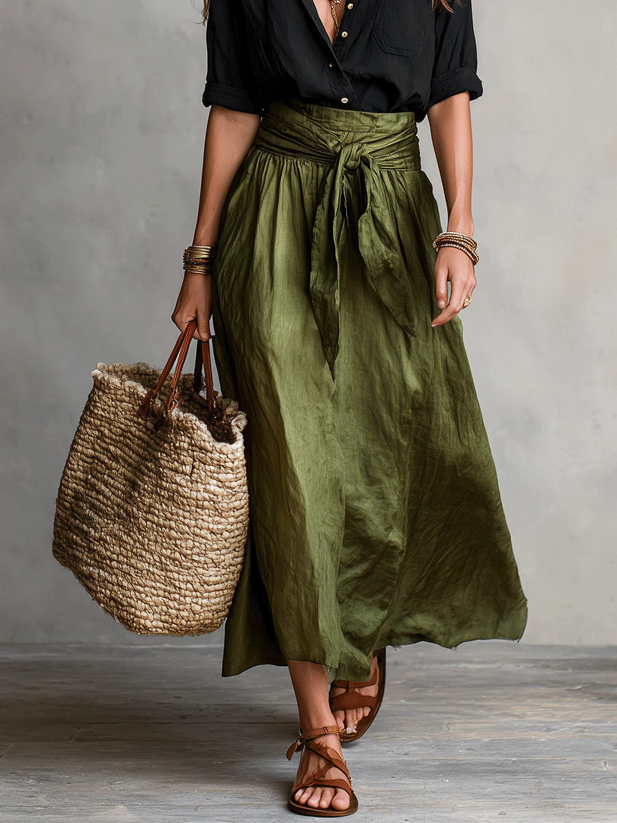 Vera™ | Two-Piece Set: Black Top and Olive Green Midi Skirt | The Bellemont Sisters Australia