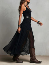 Black Sleeveless Tank Top With Tulle Skirt Maxi Dress (with belt) | The Bellemont Sisters Australia