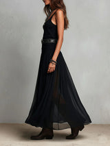 Black Sleeveless Tank Top With Tulle Skirt Maxi Dress (with belt) | The Bellemont Sisters Australia
