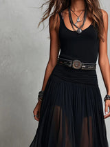 Black Sleeveless Tank Top With Tulle Skirt Maxi Dress (with belt) | The Bellemont Sisters Australia