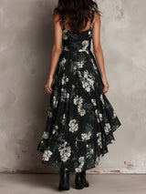 Black Bohemian Floral Print Irregular Strapless Maxi Dress | The Bellemont Sisters Australia