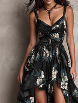 Black Bohemian Floral Print Irregular Strapless Maxi Dress | The Bellemont Sisters Australia