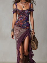Purple Urban Nomadic Leopard Print Floral High-slit Maxi Dress | The Bellemont Sisters Australia