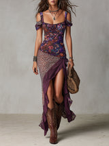 Purple Urban Nomadic Leopard Print Floral High-slit Maxi Dress – Purple | The Bellemont Sisters Australia
