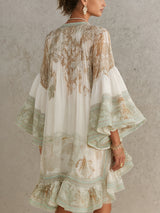 Green Print Ruffle Hem Flounce Sleeve Chiffon Mini Dress | The Bellemont Sisters Australia