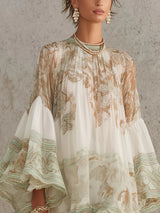 Green Print Ruffle Hem Flounce Sleeve Chiffon Mini Dress | The Bellemont Sisters Australia