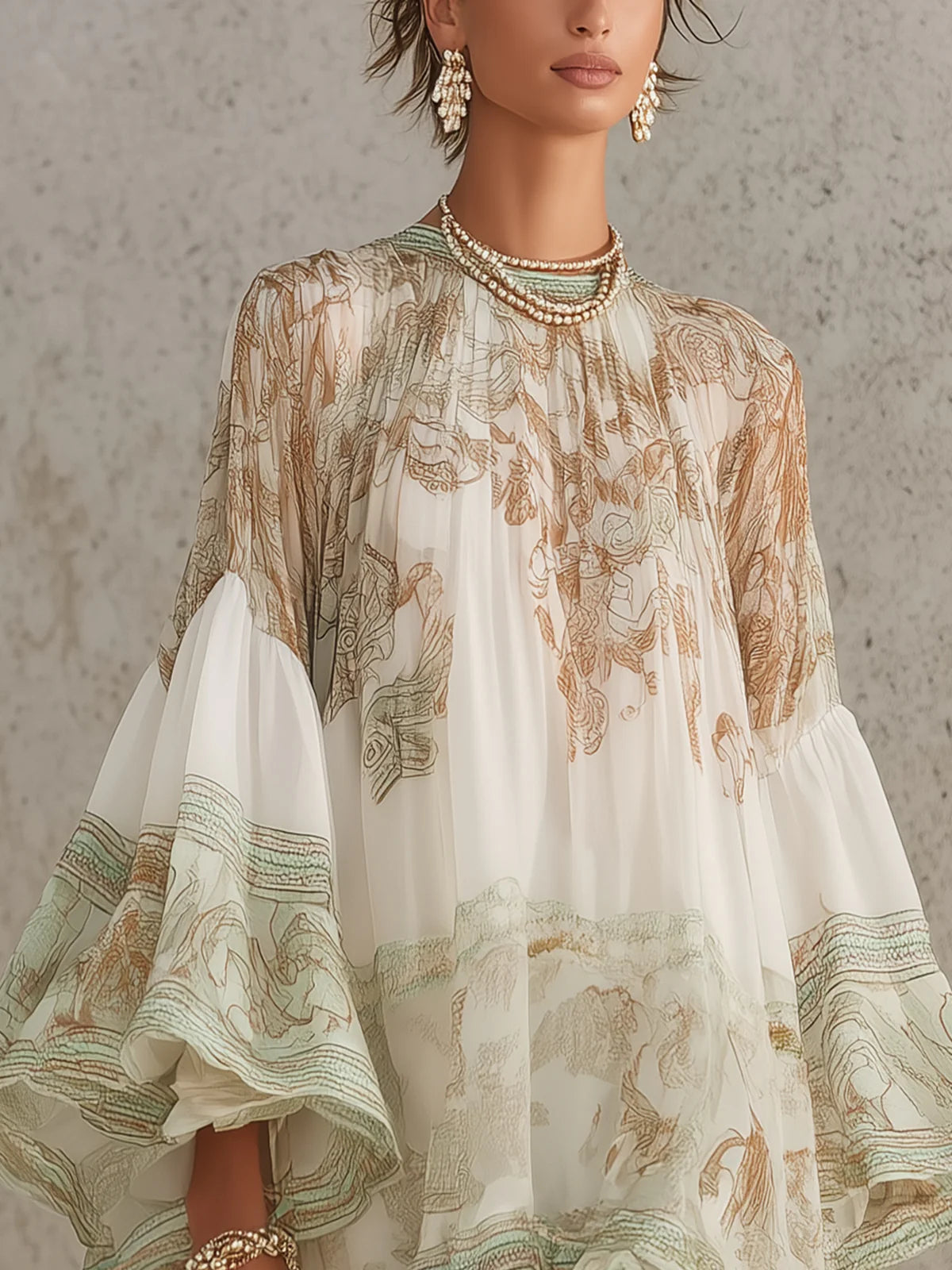 Green Print Ruffle Hem Flounce Sleeve Chiffon Mini Dress | The Bellemont Sisters Australia