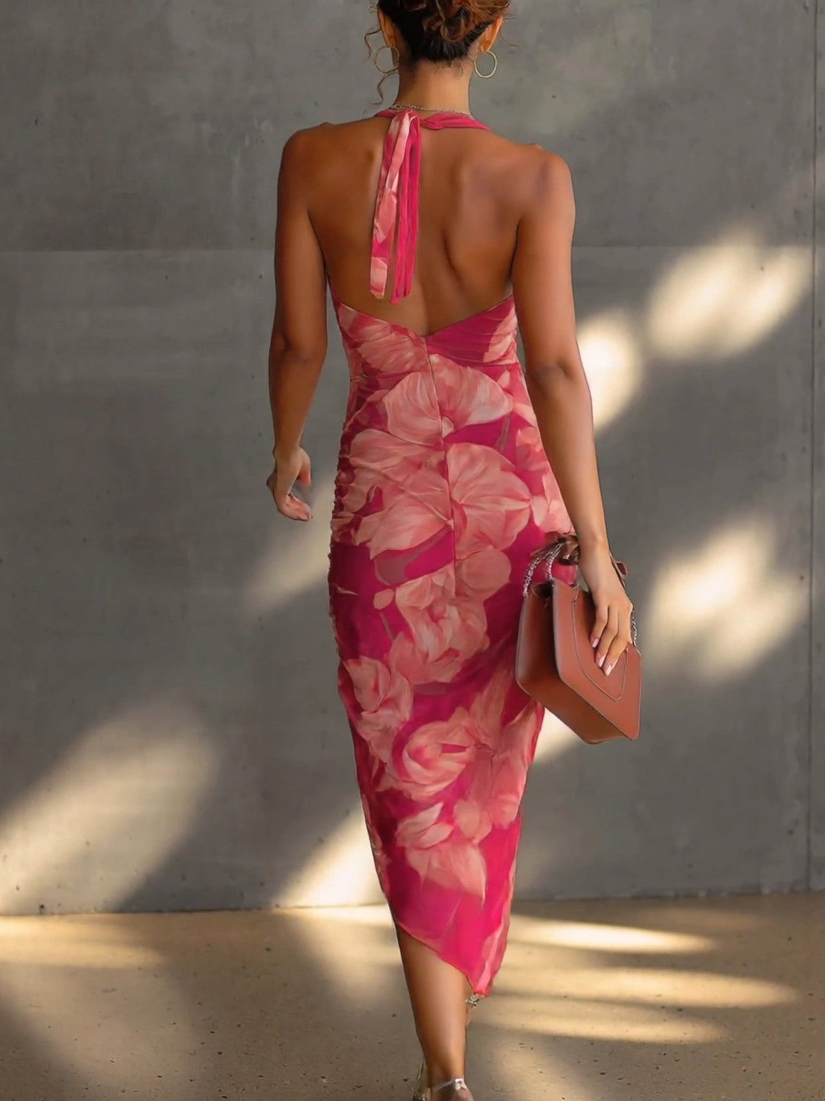 Fuchsia Floral Print Sleeveless Ruched Side Split Bodycon Dress | The Bellemont Sisters Australia