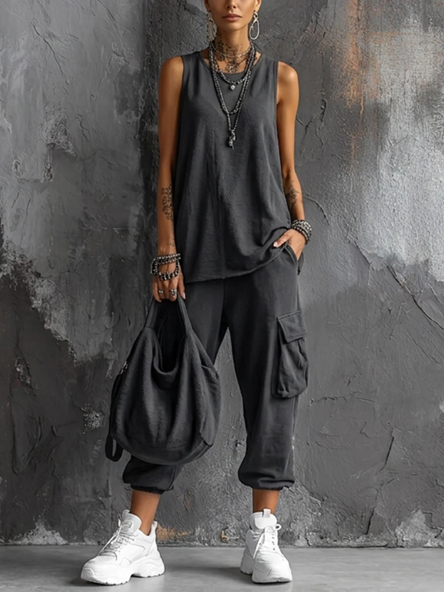 Dark Gray Vest And Jogger Cargo Pants Casual Suit – Dark Gray | The Bellemont Sisters Australia