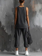 Dark Gray Vest And Jogger Cargo Pants Casual Suit | The Bellemont Sisters Australia