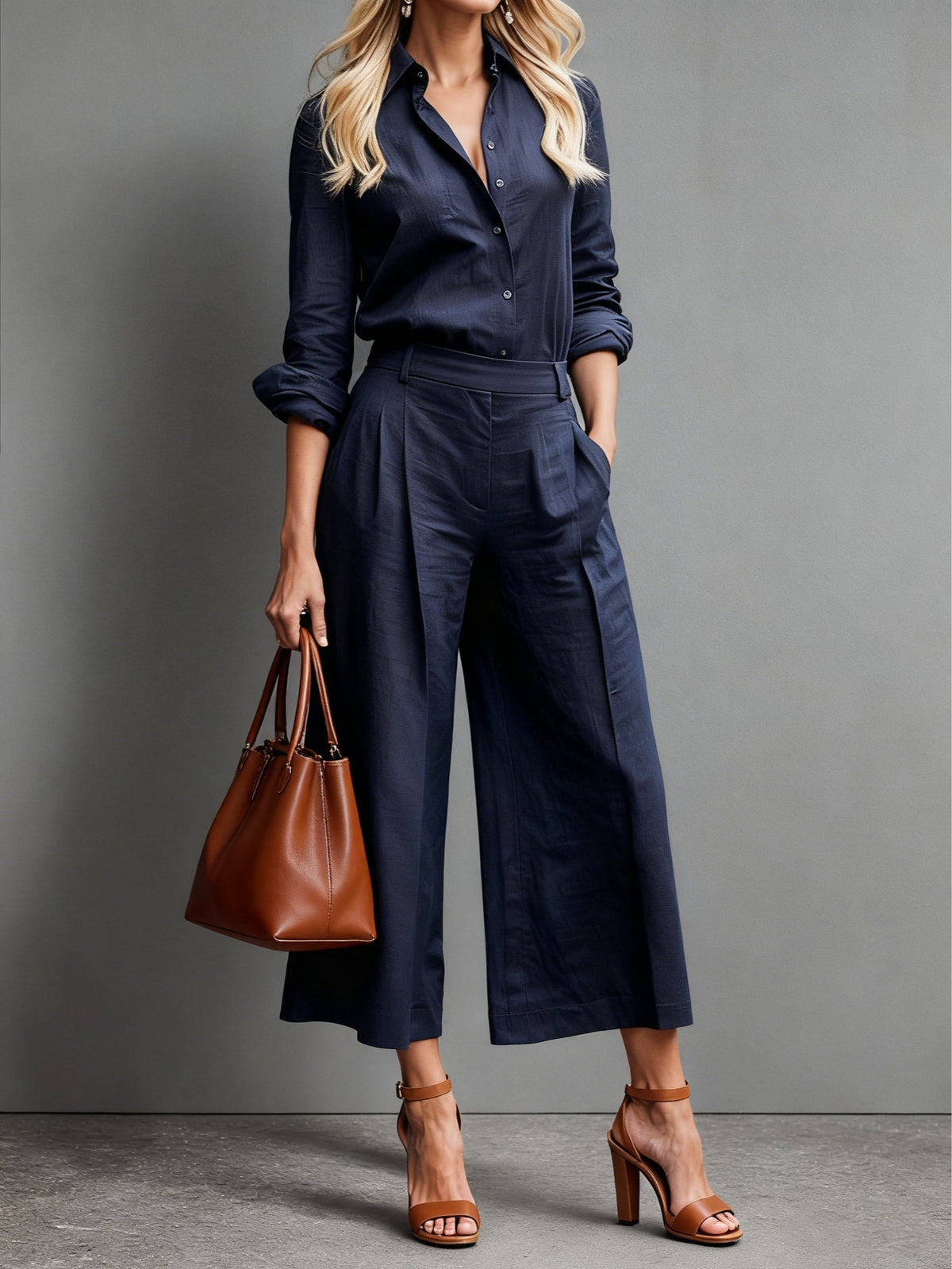 Pink Capri Pants and Loose Shirt Linen Set – Navy | The Bellemont Sisters Australia