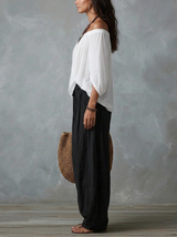 White Off-the-shoulder Top And Loose-fitting Lantern Pants Set | The Bellemont Sisters Australia