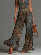 Bohemian Ethnic Print Sleeveless Zipper Pleated Wide-leg Chiffon Jumpsuit | The Bellemont Sisters Australia