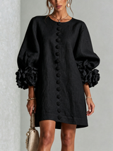 Floral Button-down Mini Dress With Striking Floral Cuffs – Black | The Bellemont Sisters Australia