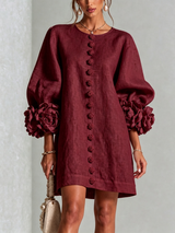 Floral Button-down Mini Dress With Striking Floral Cuffs – Burgundy | The Bellemont Sisters Australia