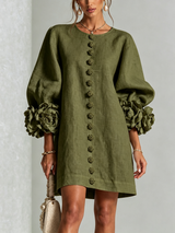 Floral Button-down Mini Dress With Striking Floral Cuffs – Olive | The Bellemont Sisters Australia