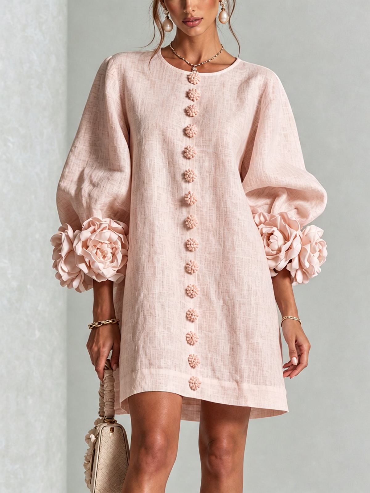 Floral Button-down Mini Dress With Striking Floral Cuffs – Pink | The Bellemont Sisters Australia