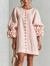 Floral Button-down Mini Dress With Striking Floral Cuffs – Pink | The Bellemont Sisters Australia
