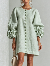 Floral Button-down Mini Dress With Striking Floral Cuffs – Sage Mist | The Bellemont Sisters Australia