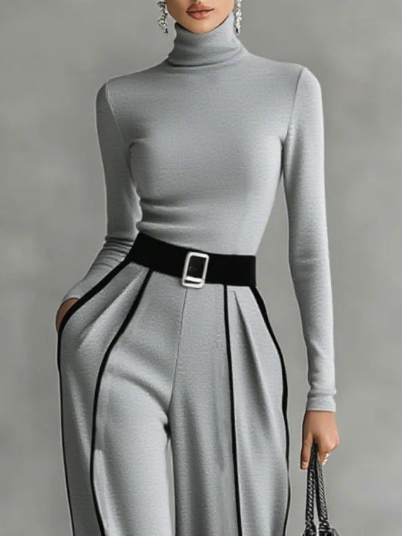 Solana - Long Sleeve Turtleneck and Wide Leg Pants Set with Belt | The Bellemont Sisters Australia
