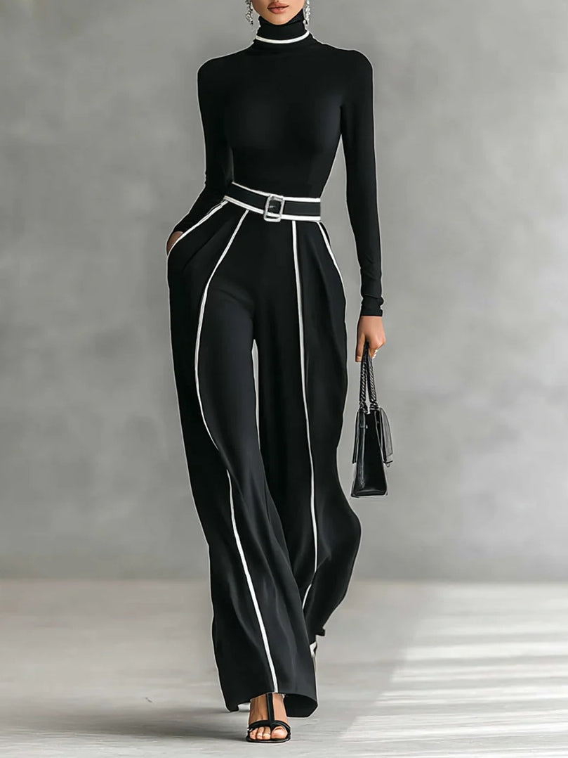 Solana - Long Sleeve Turtleneck and Wide Leg Pants Set with Belt – Black | The Bellemont Sisters Australia