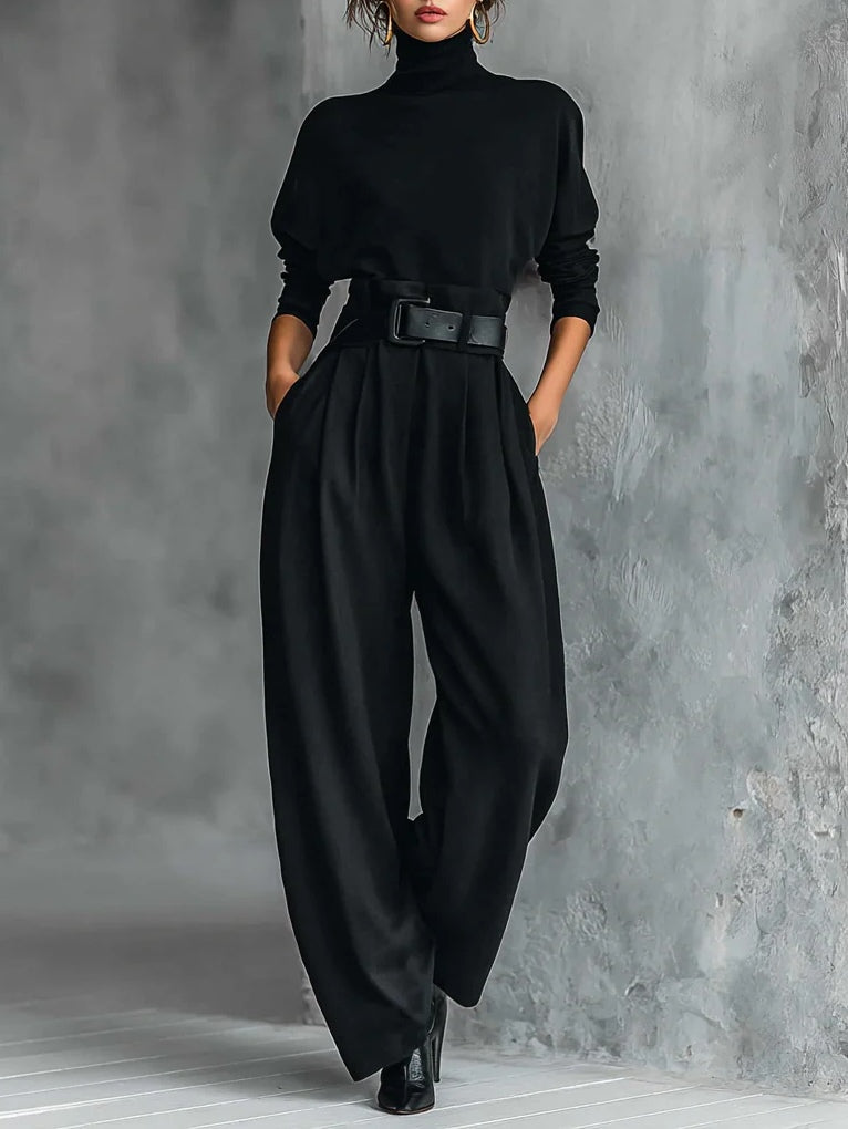Lisa™ | Black 2-Piece Set with Belt – Black | The Bellemont Sisters Australia