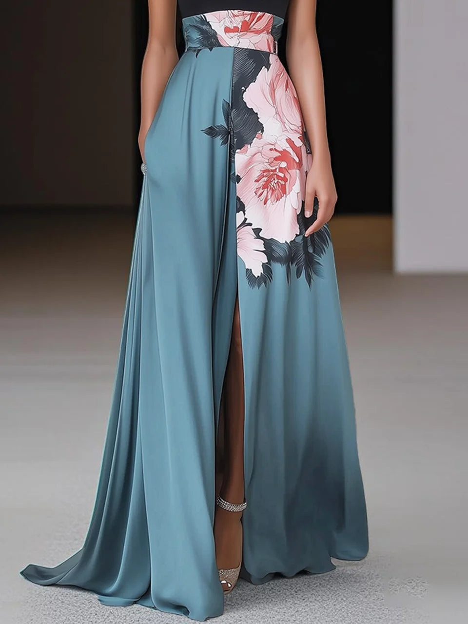 Dakota | Women’s Chic Slit Floral Classic Crew Neck Sleeveless A-Line Maxi Dress | The Bellemont Sisters Australia