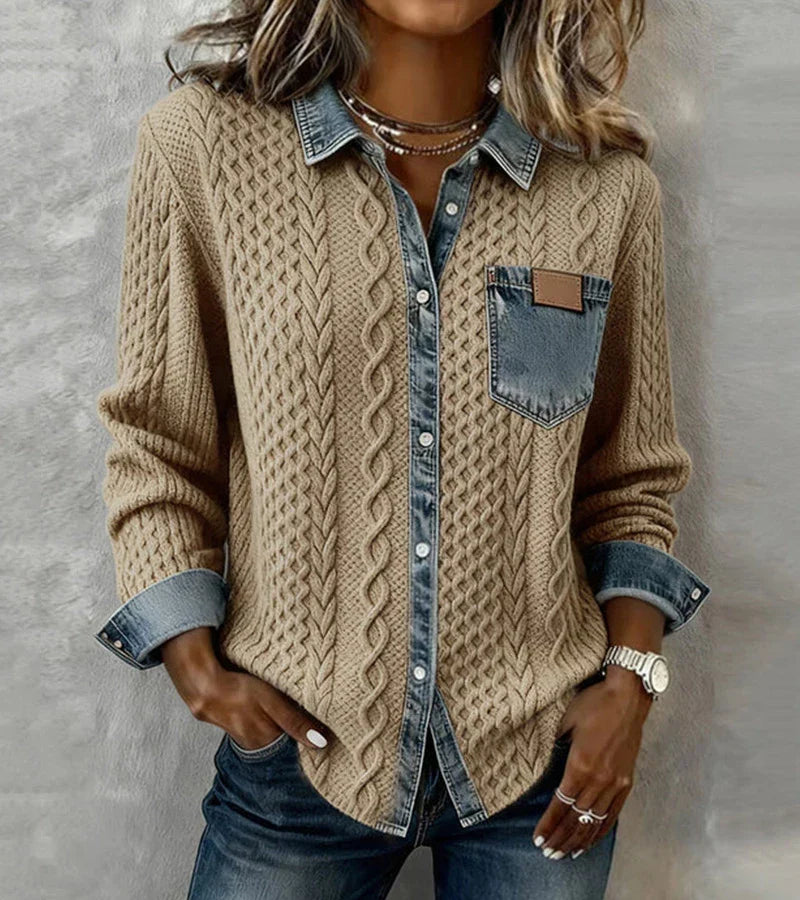 Arielle™ Patchwork Knit Top – Camel | The Bellemont Sisters Australia