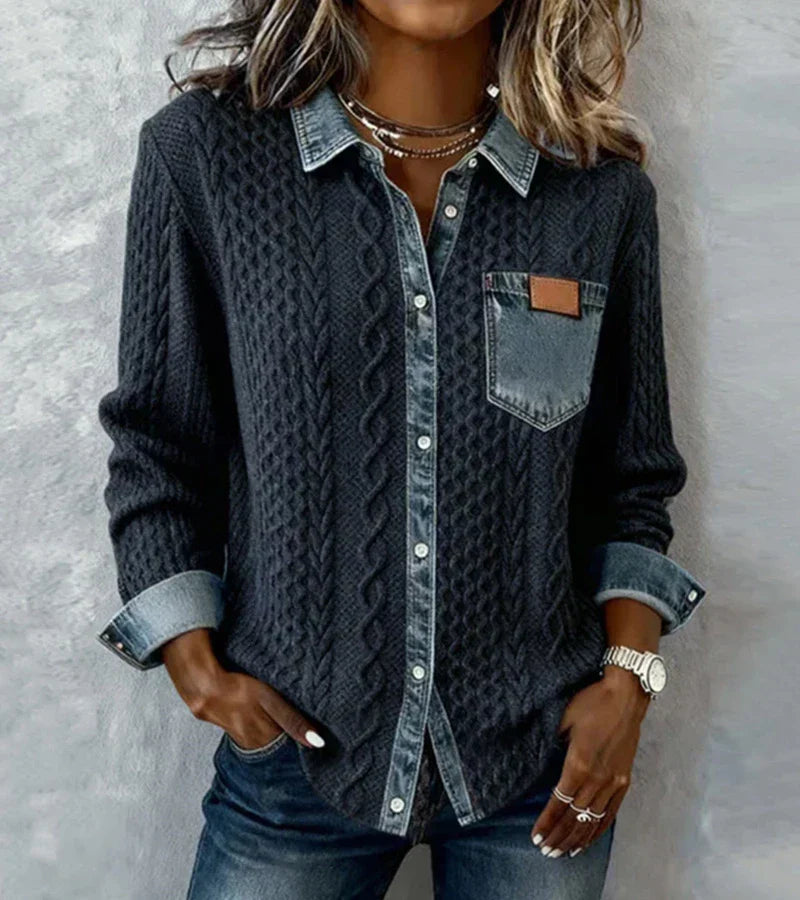 Arielle™ Patchwork Knit Top – Navy Blue | The Bellemont Sisters Australia