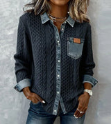 Arielle™ Patchwork Knit Top – Navy Blue | The Bellemont Sisters Australia