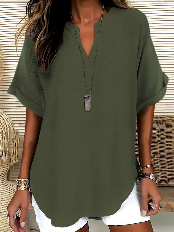 Atasia - Soft-Touch Notched-Neck Blouse – Olive Green | The Bellemont Sisters Australia