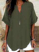 Atasia - Soft-Touch Notched-Neck Blouse – Olive Green | The Bellemont Sisters Australia