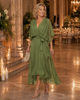 Monica | Elegant V-Neck Dress – Green | The Bellemont Sisters Australia