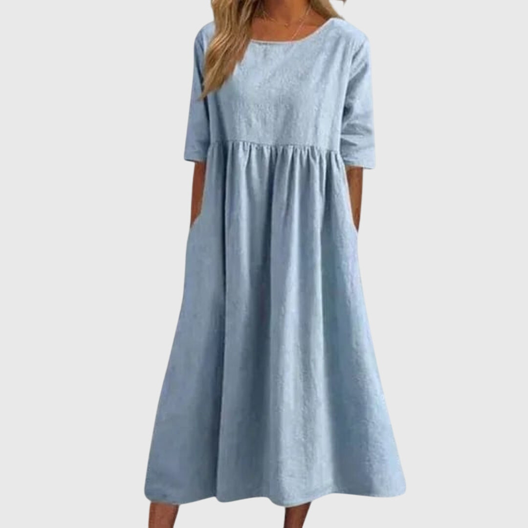 Haisley | Elegant Short-Sleeved Dress – Light Blue | The Bellemont Sisters Australia